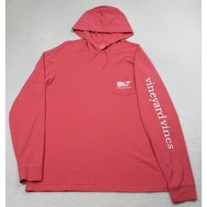 Vineyard Vines Hoodie Shirt Mens Medium Red Long Sleeve Whale Graphic Pocket